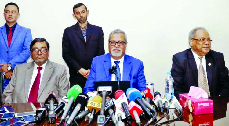 Chief Election Commissioner KM Nurul Huda giving directive to law enforcers to resist violence in the 11th parliamentary elections while speaking at a press conference at the Election Office building in the city on Saturday.