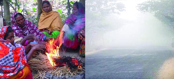 RANGPUR: Chilling cold in northern region forced thousands of people to stay indoors and warming them by burning paddy straws . This snap was taken from Rangpur on Sunday.