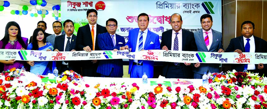 Muhammed Ali, Advisor of the Premier Bank Limited, inaugurating its 109th branch at Airport Road in Nikunjo in the city recently. M Reazul Karim, Managing Director, Niamat Uddin Ahmed, Head of Corporate Banking Division, Mohammed Emtiaz Uddin, Head of SME