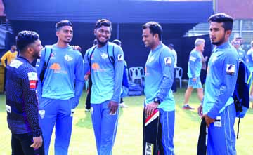 Players of Sylhet Sixers during their practice session at the BCB-NCA Ground in the city's Mirpur on Thursday.