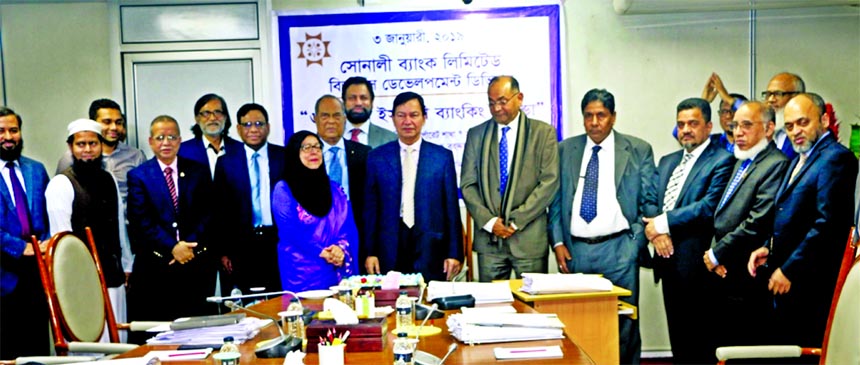 Md. Ashraful Moqbul, Chairman, Board of Directors of Sonali Bank Limited, poses for a photograph after inaugurating the "Ababil" Islamic Core Banking Solution developed by Millennium Information Solution Limited (MISL) at the Banks head office in the ci