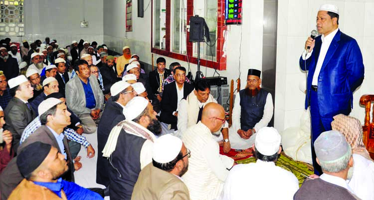 Information Secretary Abdul Malek speaking at a Doa Mahfil in the Secretariat Jame Mosque on Monday seeking salvation of the departed soul of former General Secretary of Awami League and Administration Minister Syed Ashraful Islam.