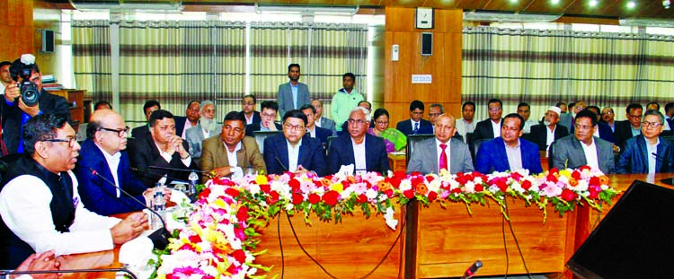 State Minister for Power, Energy and Mineral Resources Nasrul Hamid speaking at the greeting exchange ceremony at Bidyut Bhaban in the city on Tuesday on the first working day of his office.