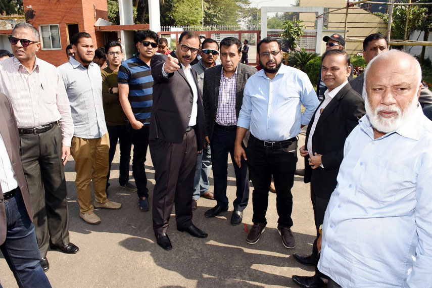 CCC Mayor A J M Nasir Uddin visiting construction work of Jahur Ahmed Chowdhury Stadium at the Port City on Tuesday.