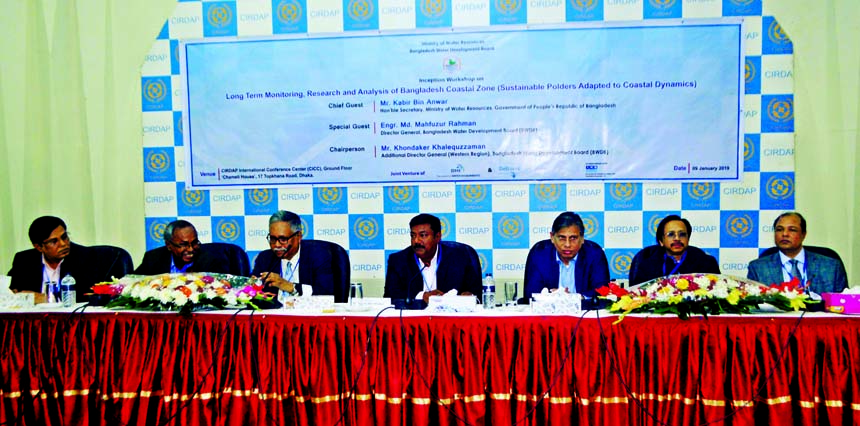 Secretary of the Ministry of Water Resources Kabir Bin Anwar, among others, at a workshop on 'Long Term Monitoring, Research and Analysis of Bangladesh Coastal Zone' in CIRDAP International Conference Center in the city on Wednesday.