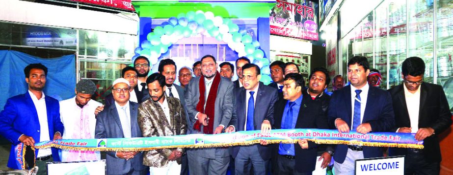 Md. Mustafa Khair, DMD of First Security Islami Bank Limited, inaugurating an ATM Booth at 24th Dhaka International Trade Fair-2019 on Thursday. Shahazada Basunia, Head of Public Affairs and Brand Communication Division, Md. Abul Kalam Azad, Head of Infor
