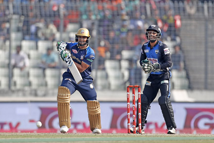 Shakib Al Hasan of Dhaka Dynamites plays a shot during the match of the UCB 6th Bangladesh Premier League (BPL) T20 cricket between Dhaka Dynamites and Rangpur Riders at the Sher-e-Bangla National Cricket Stadium in the city's Mirpur on Friday.