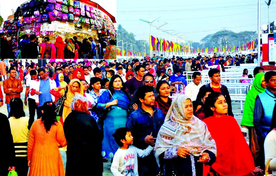 Dhaka International Trade Fair (DITF) was overcrowded on the first Friday after beginning the fair. â€˜All goods shopâ€™ (inset) was being attracted by the crowds this day.