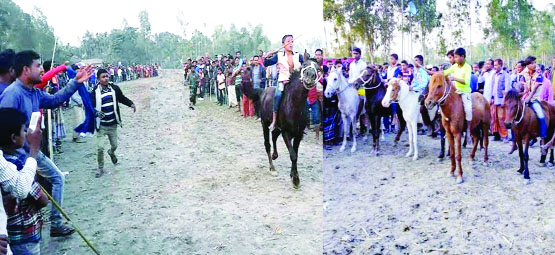 RANGPUR: A rational Horse Race entertaining thousands of rural people at Palichara Keshobpur Village in Sadar Upazila on Friday afternoon.
