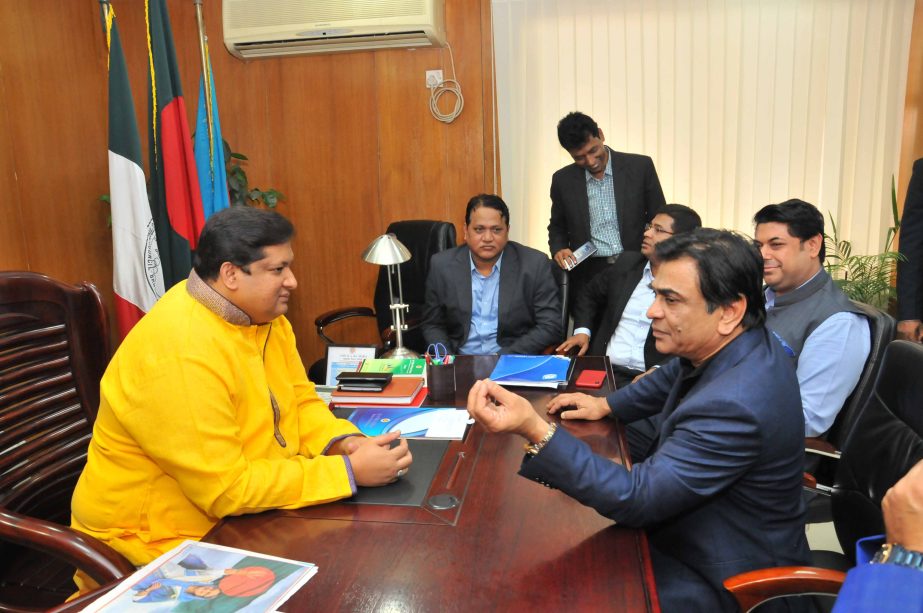 State Minister for Youth and Sports Zahid Ahsan Russell (left) talking to Kazi Salahuddin, President of Bangladesh Football Federation (BFF), at the Ministry of Youth and Sports on Sunday. A delegation of BFF had a courtesy visit with State Minister for Y