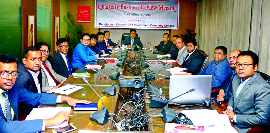 Tarik Morshed, CEO of BD Finance Limited, presiding over its Quarterly Business Review meeting at its head office in the city on Saturday. Mohammad Rafiqul Islam, DMD, ASM Tariqul Islam, SEVP, Major (Retd) Khaled Saifullah, head of HRD and other senior of