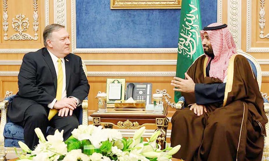 US Secretary of State Mike Pompeo (left) met with Saudi King Salman and Crown Prince Mohammad bin Salman on Monday.
