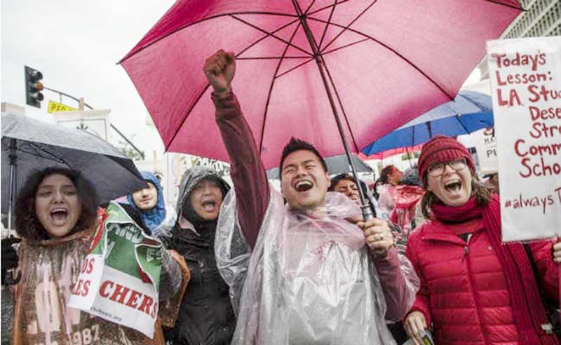 Teachers' unions across the US offered support for those striking in Los Angeles.