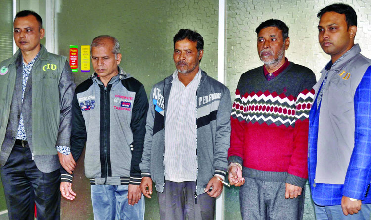 Three criminals were arrested from city's Pallabi area by CID Police with forged seals, logo and signatures of Prime Minister, ACC Chairman and NSI Director General. This photo was taken from CID office on Tuesday.