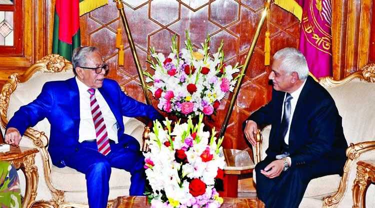Nepalese Envoy to Bangladesh Prof. Dr. Chop Lal Bhusal paid a farewell call on President Abdul Hamid at Bangabhaban on Wednesday. Press Wing Bangabhaban photo