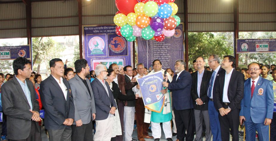 State Minister for Youth and Sports Zahid Ahsan Russell inaugurating the EXIM Bank 29th National Women's Handball Competition by releasing the balloons as the chief guest at Shaheed Captain M Mansur Ali National Handball Stadium on Wednesday.
