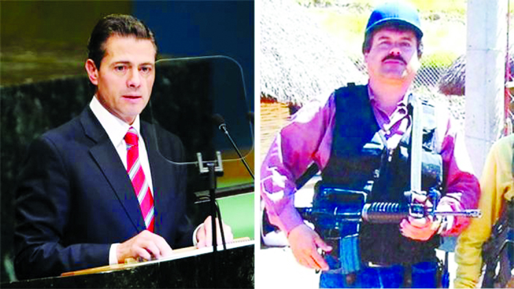 Former Mexican president Enrique PeÃ±a Nieto (L) and JoaquÃ­n "El Chapo"" GuzmÃ¡n."