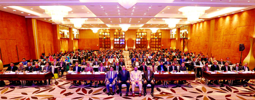 Syed Waseque Md. Ali, Managing Director of First Security Islami Bank Limited, presiding over a 2-days long Annual Business Conference at a hotel in the city on Friday. Abdul Aziz, AMD, Md. Mustafa Khair, Md. Zahurul Haque, DMDs and other senior executive