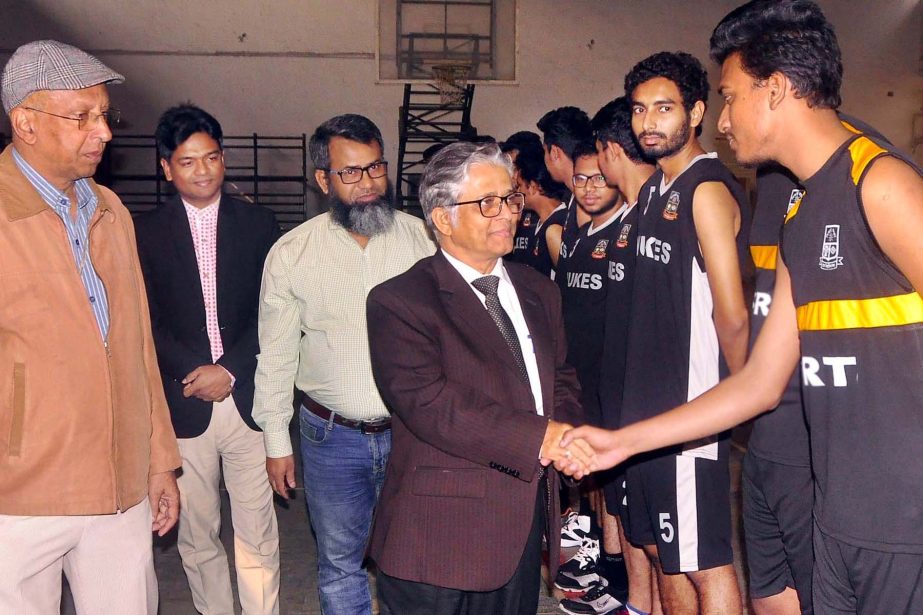 Vice-Chancellor of Dhaka University (DU) Professor Dr Md Akhtaruzzaman being introduced with the participants of the Inter-Department Basketball Competition of DU at the Gymnasium of DU on Sunday.