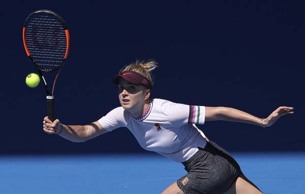 Ukraine's Elina Svitolina makes a forehand return to United States' Madison Keys during their fourth round match at the Australian Open tennis championships in Melbourne, Australia on Monday.