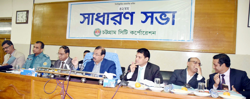 CCC Mayor AJM Nasir Uddin speaking at the 42nd general meeting of CCC at KB Abdus Sattar Auditorium on Sunday.