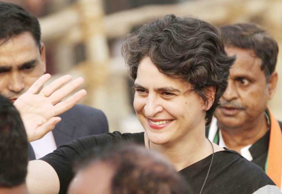 Priyanka Gandhi Vadra, sister of Congress party President Rahul Gandhi, waves to party supporters during an election campaign rally in Rae Barelli in the northern Indian state of Uttar Pradesh.