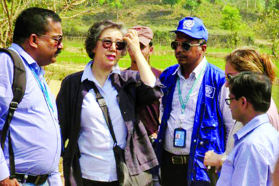 United Nations special rapporteur on human rights in Myanmar Yanghee Lee visited Leda makeshift camp of Rohingya refugees at Teknaf in Cox's Bazar on Wednesday.