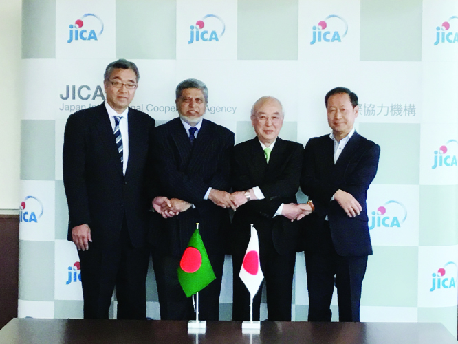 High officials of JICA and hospital after signing MoU with Ship Aichi Medical Services Ltd for setting up 650-bed Japan East West Medical College Hospital in Ashulia recently .