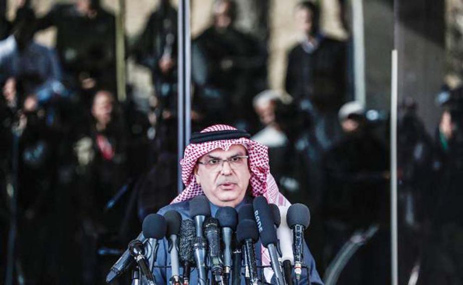 Mohammed al-Emadi, Qatar;s Ambassador to the Gaza Strip, speaks during a press conference in Gaza City on Friday.