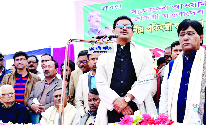 DINAJPUR: State Minister for Shipping Khalid Mahmud Chowdhury MP speaking at a reception at Bochaganj recently.