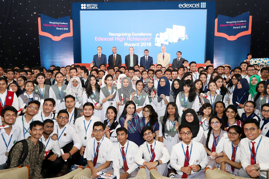 Students who achieved outstanding results in International GCSE and A Level examination in 2018 are awarded in the 7th Academic Award Ceremony of 'Edexcel' at the 'Hall of Fame' of Bangabandhu International Conference Centre in the city on Friday.