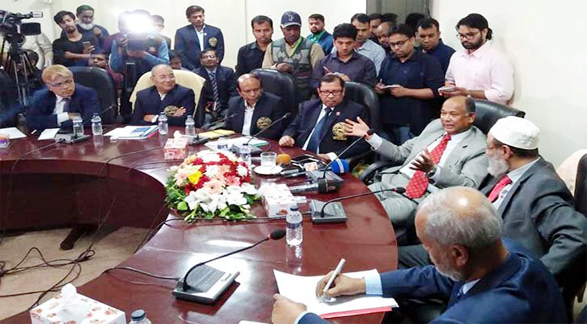 Minister for Railways Nurul Islam Sujan MP attending a discussion meeting at Railway Conference Room at CRB on Sunday.