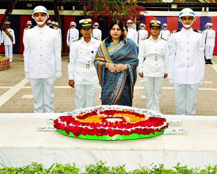 President of Bangladesh Navy Family Welfare Association (BNFWA) Dr. Afroza Aurangzeb paid tributes to Father of the Nation Bangabandhu Sheikh Mujibur Rahman by placing floral wreaths at the Mazar of Bangabandhu in Tungipara on Monday. ISPR photo