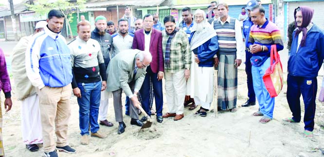 RAMPAL (Bagerhat): Alhaj Talukder Abdul Khaleque, Mayor, Khulna City Corporation inaugurating construction work of Rampal Upazila Awami League office recently.