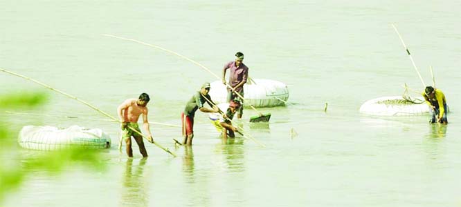 PANCHAGARH: People in Panchagarh passing busy time in stone collection as their livelihood from Mahananda River. This snap was taken on Wednesday.