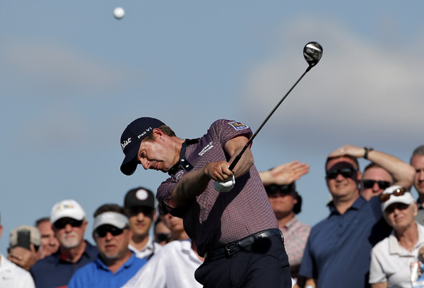 Webb Simpson hits from the 10th tee during the second round of the Phoenix Open PGA golf tournament in Scottsdale, Ariz on Friday.