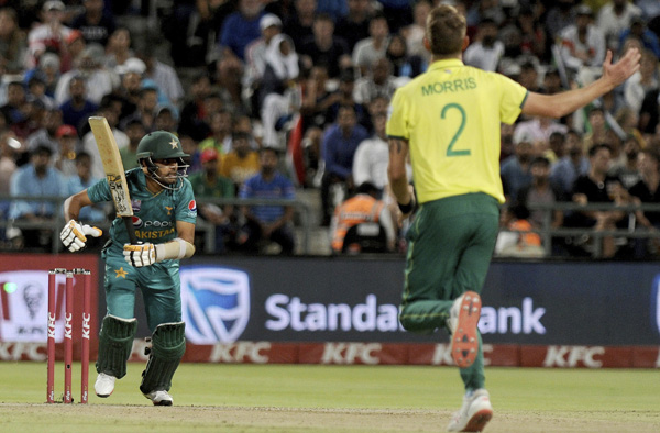 Pakistan's batsman Babar Azam, goes for a run during their T20 cricket match between South Africa and Pakistan at the Newland's Cricket Ground in Cape Town, South Africa on Friday.