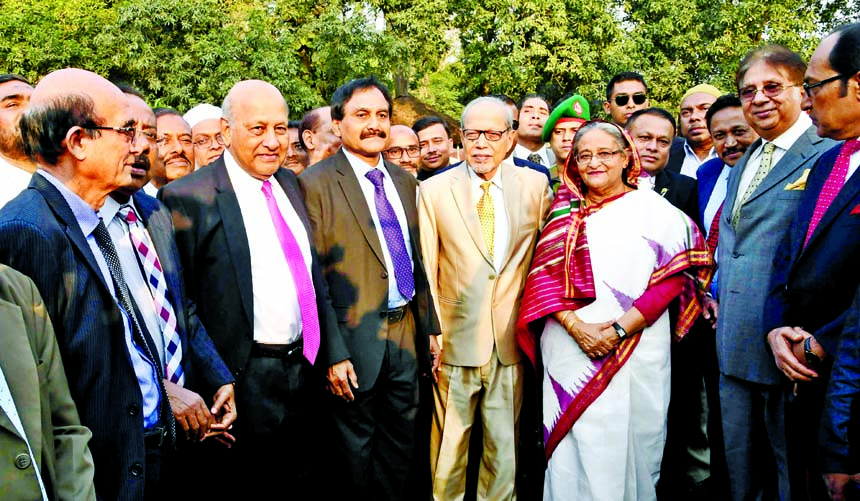Political leaders of the AL-led alliance attended a tea-party hosted by Prime Minister Sheikh Hasina at Ganobhaban on Saturday afternoon. BSS photo