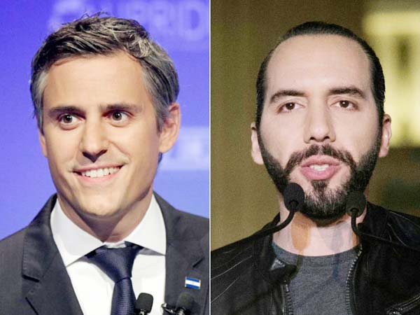 Nayib Bukele Â® former mayor of the capital San Salvador is favorite to win El Salvador's election in which his main challenge should come from supermarket magnate Carlos Calleja (L)