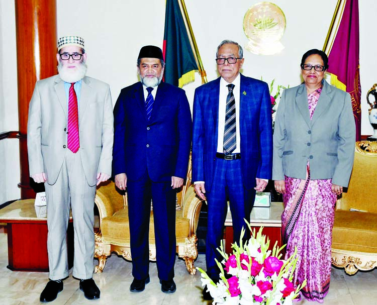 Three newly appointed judges to the Appellate Division of the Supreme Court Justice Zinat Ara, Justice Abu Bakar Siddiquee and Justice Md Nuruzzaman called on President M Abdul Hamid at Bangabhaban on Monday. Press Wing, Bangabhaban photo