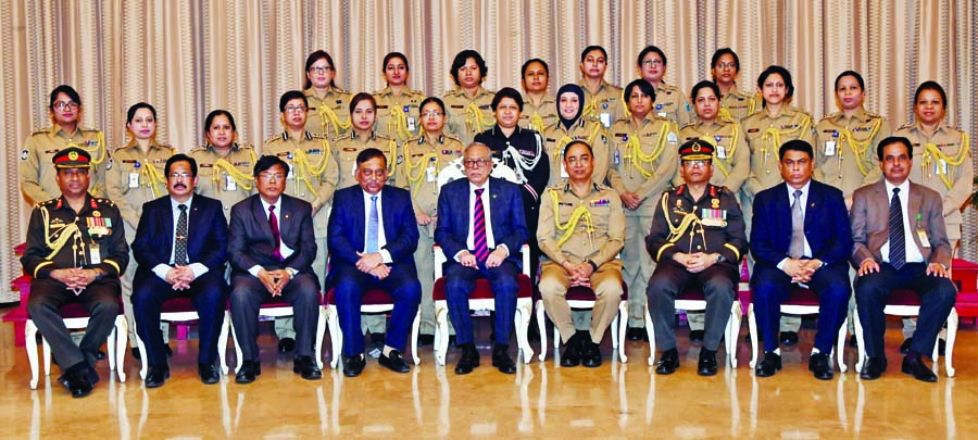 President Abdul Hamid poses for a photo session with high female police officials at Bangabhaban on Wednesday on the occasion of 'Police Week 2019'. Press Wing, Bangabhaban photo