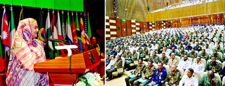 Prime Minister Sheikh Hasina addressing at the graduation ceremony of Defence Services Command and Staff College (DSCSC) at Mirpur Cantonment on Thursday.