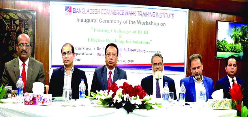 Dr. Engr. Rashid Ahmed Chowdhury, Chairman, Board of Directors of Bangladesh Commerce Bank Limited, presiding over a day-long workshop on 'Existing Challenges of BCBL & Effective Roadmap for Solutions' at the Bank's training institute in the city recen