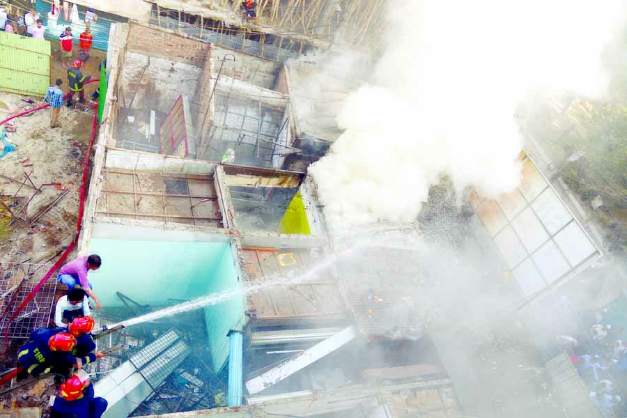 A fire broke out in a motor cycle showroom in city's Bangsal area on Sunday afternoon.