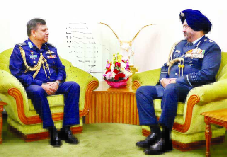 Chief of Air Staff of India, Air Chief Marshal Birender Singh Dhanoa called on Chief of Air Staff of Bangladesh Air Chief Marshal Masihuzzaman Serniabat at the Air Headquarters in the city on Monday. ISPR photo