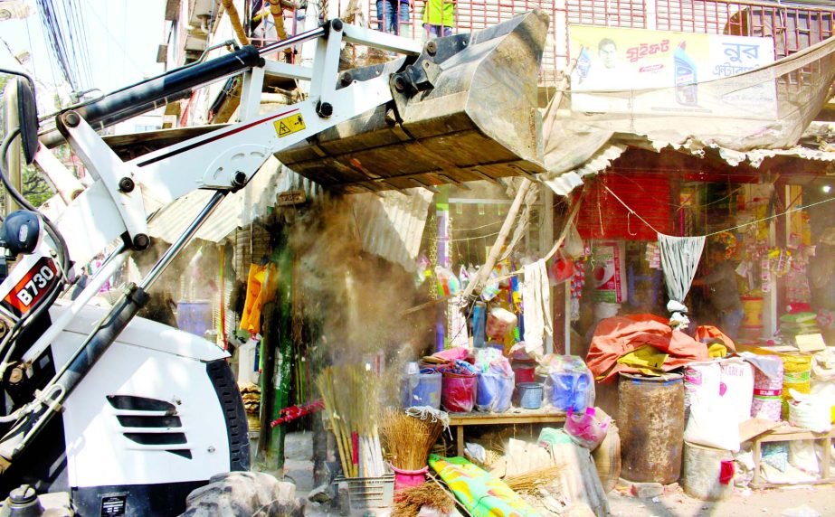 DNCC evicted illegal establishments in city's Mirpur, Section-10 Shah Ali Market area on Tuesday.