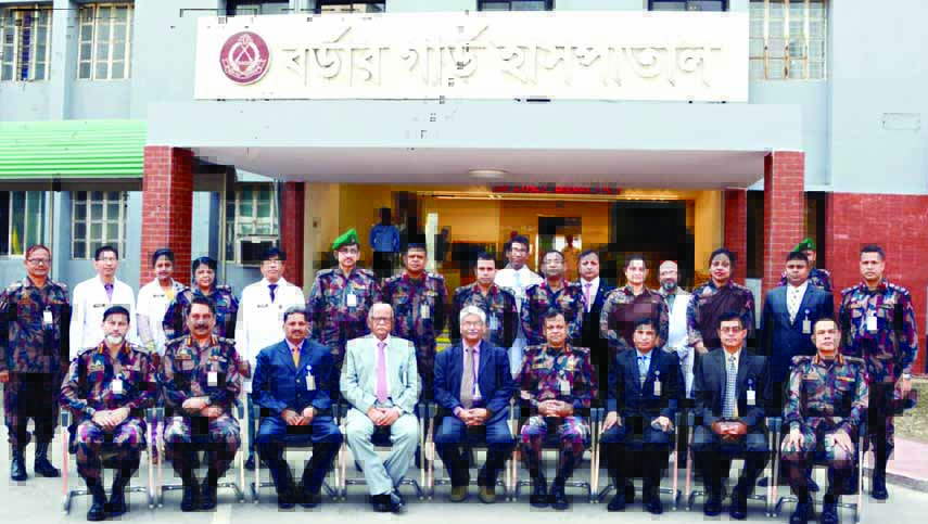 A delegation of Border Security Force led by its Inspector General (Medical Services) Dr. Tapon Biswas pose for photograph with Acting Director General of Border Guard Bangladesh Brig. General AFM Jahangir Alam, NDC, PSC and other high officials at Borde