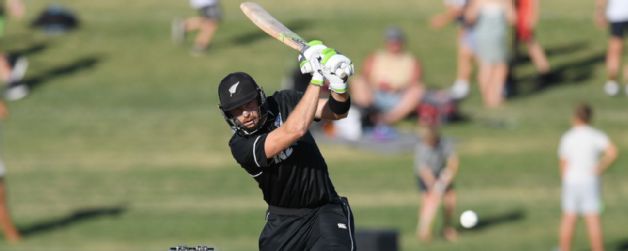 Martin Guptill of New Zealand plays a shot during the first One Day International (ODI) match between Bangladesh and New Zealand, at Napier in New Zealand on Wednesday. Guptill remained unbeaten with 117.