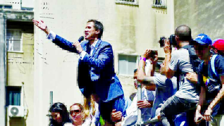 Venezuela's opposition leader Juan GuaidÃ³ addresses supporters at a rally in Caracas. Internet photo