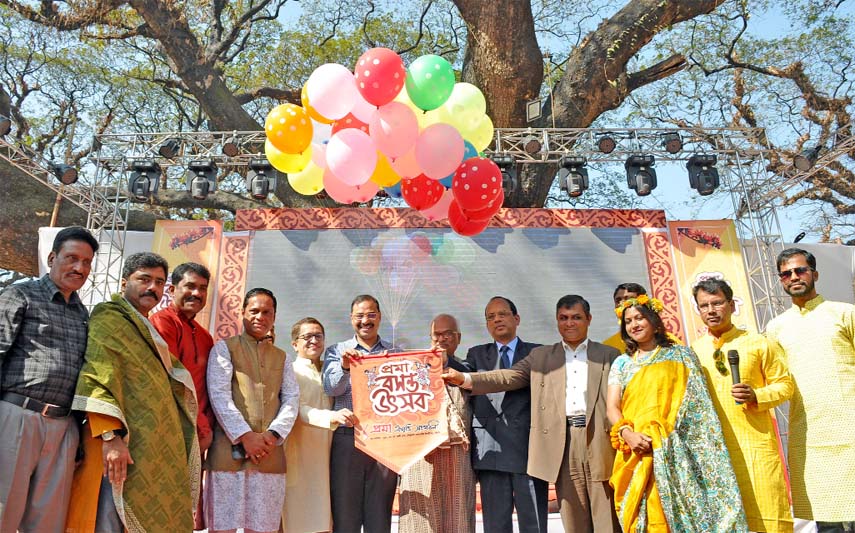 CCC Mayor A J M Nasir Uddin inaugurating Boshonto Utshob at CRB premises on Wednesday.